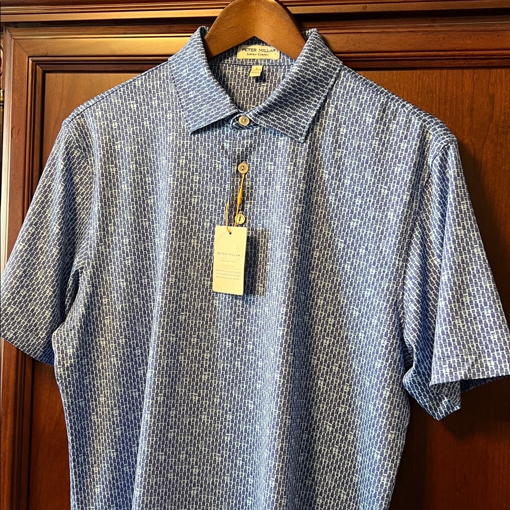 New Peter Millar Summer Comfort Crown Sport Active Blue Stretch Golf ⛳ Polo 👕!
